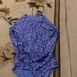 Floral Blue Long Sleeve Swimsuit